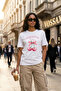 Women's White Oversized Coquette Girly Cherry and Bow Printed 100% Cotton Crew Neck T-Shirt - 3