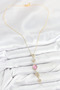 Brass Chain Pink Gold Color Zircon Stone Y Necklace - 2