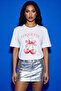 Women's White Oversized Coquette Girly Cherry and Bow Printed 100% Cotton Crew Neck T-Shirt