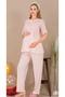Buttoned Crew Neck and Guipure Sleeve Detailed Long Sleeve Stylish Maternity & Postpartum 2-Piece Pajama Set - 2