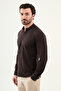 Plain Slim Fit Judge Collar Long Sleeve Men's Shirt Coffee - 37901.24Y - 3