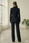 Women's Black Lined Single-Button Blazer Jacket & Fabric Trousers Suit - 5
