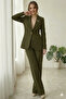 Khaki Green Women's Accessory Lined Single Button Blazer Jacket & Fabric Trouser Suit - 2