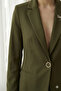 Khaki Green Women's Accessory Lined Single Button Blazer Jacket & Fabric Trouser Suit - 4