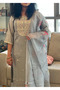 Premium grey roman silk 3pc kurti set / salwar suit with floral embroideries for women - 2