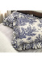 Double Ruffled Duvet Cover Set French Toile De Jouy Patterned 4 Piece - 4