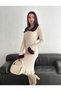 Cream Women's Ruffle Collar Midi Length Knitwear Dress - 2