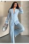 Women's Fabric Button Detail Jacket Pants Set Baby Blue - 6