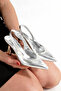 Pointed Toe Trot Heeled Open Back (9cm) Gold Color Galvanized Heel Women's Heeled Shoes