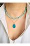 Agate Natural Stone Steel Chain Combination Necklace 45 cm