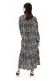 Collar-Tied Knitted Long-Sleeved Dress with Short Front and Long Back, Black Zebra Pattern, Flared Midi Dress - 7