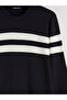 Navy blue striped crew neck men's knit sweater from gülis store - 2