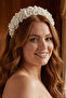 Ecru Pearlescent Floral Bridal Crown with Crystal Stones, Henna and Engagement Hair Accessory - 3