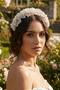 Ecru Pearlescent Floral Bridal Crown with Crystal Stones, Henna and Engagement Hair Accessory