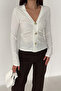 Women's V-Neck Blouse with Gold Button Detail – Black Grace - 4