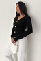 Women's V-Neck Blouse with Gold Button Detail – Black Grace - 3