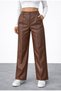 Brown Faux Leather High-Waist Wide-Leg Chic Women's TROUSERS