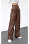 Brown Faux Leather High-Waist Wide-Leg Chic Women's TROUSERS - 3