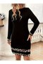 Women’s Long Sleeve Crew Neck Stripe Leopard Print Short Scuba Dress - 3