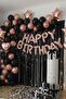 Rose Gold Happy Birthday Lettering, Black Balloon and Lighted Curtain Set - Complete Set Party Decorations Set