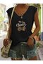 Women's Printed Sleeveless V-Neck Relaxed Fit Salas T-Shirt