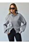 Women's Gray Sleeve Zipper Detailed Sweat Cardigan - 2