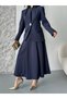 Women's Two-Piece Set Stylish Button Detail Mock Neck Blazer Jacket Long Skirt Set - 3