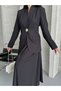 Women's Two-Piece Set Stylish Button Detail Mock Neck Blazer Jacket Long Skirt Set - 4