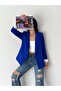 Double-Breasted Neck Buttonless Pocketed Striped Lined Roll-Up Sleeve Blazer Jacket - 4