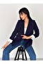 Double-Breasted Neck Buttonless Pocketed Striped Lined Roll-Up Sleeve Blazer Jacket - 5