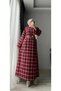 Women's Hijab Plaid Dress with Gold Accessories - 7