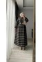 Women's Hijab Plaid Dress with Gold Accessories - 6