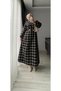 Women's Hijab Plaid Dress with Gold Accessories - 3