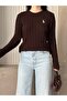 Crew Neck Embroidered Cable Knit Sweater - 6