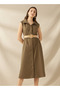 Shirt Midi Length Cotton Dress with Belt