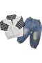 Boys Co-Ord Set – Sweatshirt with Collar & Printed Shirt Design Paired with Denim Pants