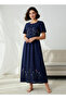 Night Dress Short Sleeves with Floral Embroidery Cotton