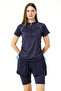 Short Sleeve Half Zipper Shorts Leggings Semi-Closed Swimsuit 24156 Dark Navy01 - 5