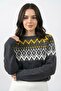 Gray Knit Sweater with Patterned Collar - 6