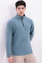 Men's Blue Mock Neck Half Zip Basic Sweatshirt - 3