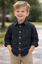 Boy's Black Denim Shirt Long Sleeve Buttoned with Pockets Comfortable Fit