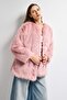 معطف نسائي من الفرو المخملي مبطن باللون البودرة - 6