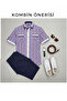 Men's Purple Striped Checkered Short Sleeve Cotton Shirt - Double Pocket Design - 5