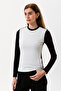 Crew Neck 100% Organic Cotton White - Black Contrast Blouse - 2
