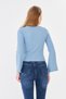 Women's Wide Round Neck Bebe Overlock Detailed Ribbed Knit Long Sleeve Blouse - 8