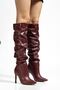 SYT-2003 Burgundy Leather Bellows Slim Heel Casual Boots
