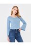 Women's Wide Round Neck Bebe Overlock Detailed Ribbed Knit Long Sleeve Blouse - 5