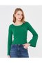 Women's Wide Round Neck Bebe Overlock Detailed Ribbed Knit Long Sleeve Blouse - 2