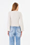 Women's Wide Round Neck Bebe Overlock Detailed Ribbed Knit Long Sleeve Blouse - 6