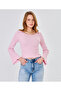 Women's Wide Round Neck Bebe Overlock Detailed Ribbed Knit Long Sleeve Blouse - 2